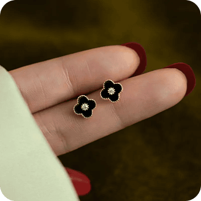 Black Clover with Zircon Earrings