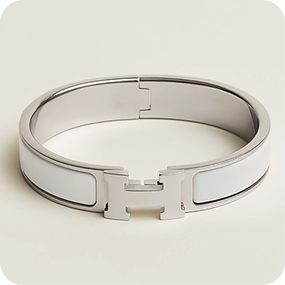 Hermes Bracelet Silver & White Wide Version