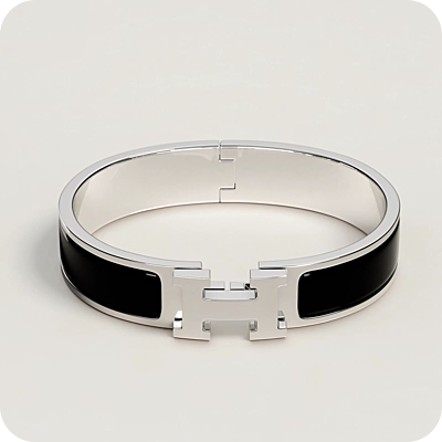 Hermes Bracelet Silver & Black Wide Version